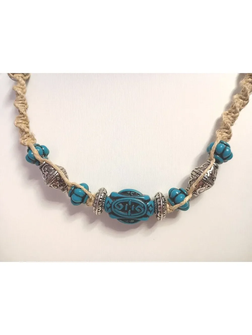 Vintage Bohemian Style Faux Turquoise Resin Beaded Rope Necklace Casual Wear